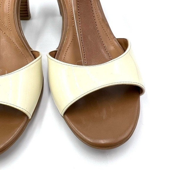 Tahari Women's Betsy Brown Cream Leather T-Strap Open Toe Sandals Heels Shoes 9 - Picture 5 of 13